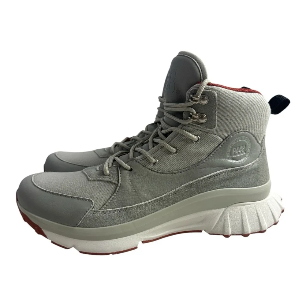 P448 Men's Ankle Boots Grey White Red Lace Up Logo Metal Eyelets EU 44 US‎ 11